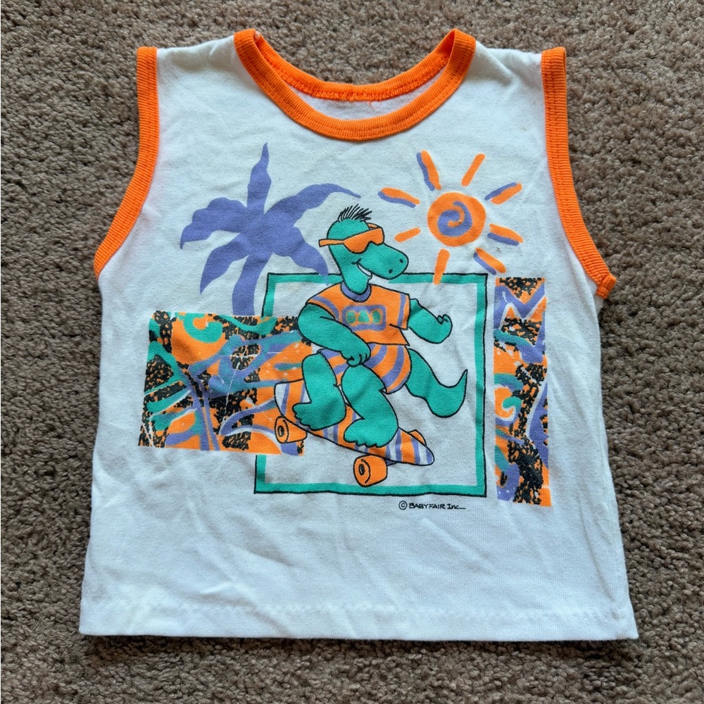 vintage babyfair inc toddler tank top 2t alligator skateboard tropical 90s neon